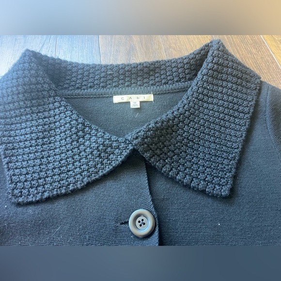 CAbi Jackie O Wool Blend Black Cropped Cardigan Sweater with Textured Collar - Picture 3 of 9
